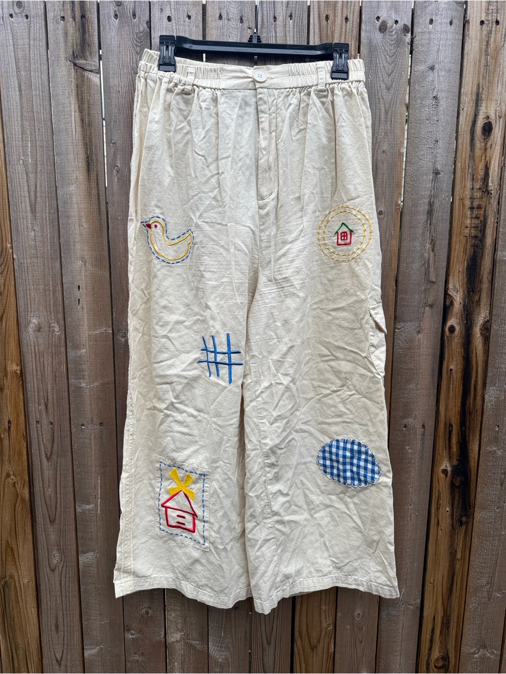 Lina & tam Cream Embroidered Wide-Leg Pants